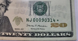 $20 Bill Series 2017 STAR Note - NJ 00090314 * - Single 320K RUN SIZE - RARE - Picture 1 of 3