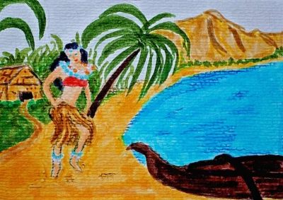 Colour Pencils / Pen Drawing Titled Hawaii Beach 105 x 148mm B Ulikowska 2023 - image 1 of 4