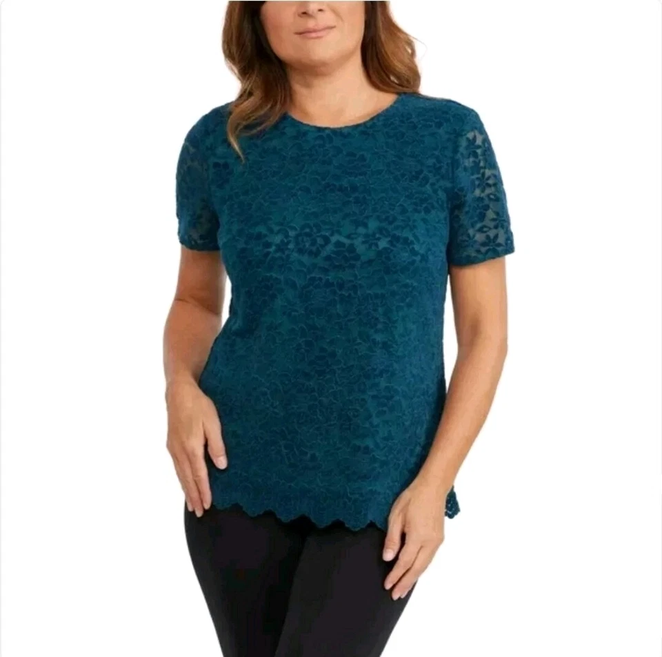 Teddi Rose Women's Lacy Keyhole Top Blue Lace Overlay Size S Small
