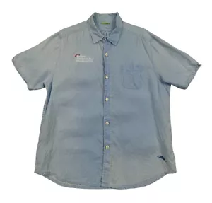 TOMMY BAHAMA Shirt Relax 100% Linen Blue Button Up Great Barrier Reef Logo - L - Picture 1 of 19