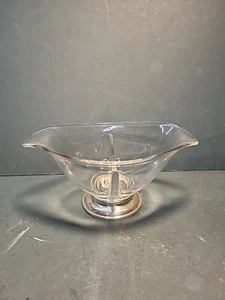 Vintage Divided STERLING SILVER & GLASS Gravy Boat Nut Candy Dish Bowl Unmarked - Picture 1 of 5