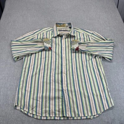 Robert Graham Button Shirt Men 2XL Striped Embroidery Long Sleeve Floral Colored - Image 1 of 4