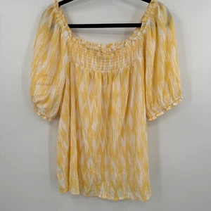 Torrid Bluse Oberteil Damen Gr. 2 gelb waschbar Gaze gesmokt Bauer 3/4 Arm - Bild 1 von 9