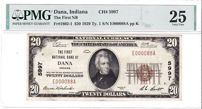 $20 1929 T1 National 🇺🇸 DANA Indiana IN 🇺🇸 EXTREMELY RARE 🇺🇸 - Image 1 of 2