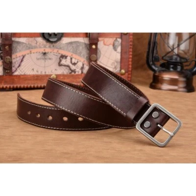 Cinturones de cuero genuino para hombre con hebilla dorada de latón macizo, grano superior de una pieza Foto 1 de 4