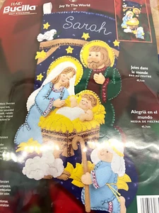 Vintage Bucilla Joy to the World Heilige Familie Krippe Filz Weihnachtsstrumpf Set #84816 - Bild 1 von 6