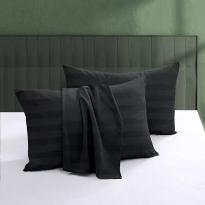100% Egyptian Cotton Pillow Protectors Set of 2, Standard 2Pack Striped Black - Image 1 of 4