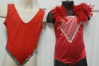 Lot of 2 dance costume leotards small child 4C Sequin trim Red Girls dressup fun