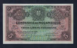 PORTOGALLO MOZAMBICO 5 LIBRAS 1934 P-R32 AU-UNC - Foto 1 di 2