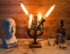 Fantastyczna industrialna czterolampa steampunkowa lampa biurkowa / stołowa, upcyklingowana, Edison