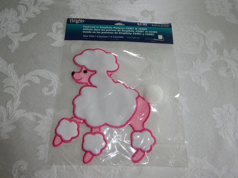 Wrights Felt White N Pink Poodle Applique 7" Sew Ons Simplicity Pattern 5403