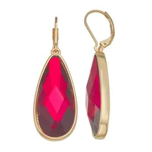 Nine West Red Pear Shaped Stone Drop Earrings - Picture 1 of 1
