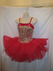 Red Velour Gold Sequin Ballet Tutu Dress Dance Costume Medium Adult MA - Picture 1 of 3