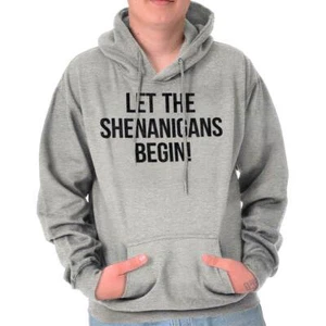 St Patrick's Day Ley The Shenanigans Begin Hoodie Hooded Sweatshirt Men Women - Picture 1 of 10