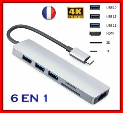 6 IN 1 Hub USB 3.0 Type C Adapter HDMI Reader Card OTG for Macbook Pro Air - Image 1 of 4