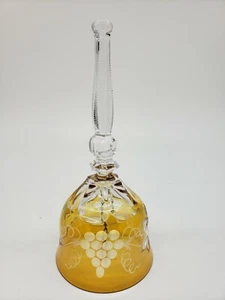 Campana a mano in vetro trasparente taglio giallo cristallo ceco vintage 8" uva T14 - Foto 1 di 6