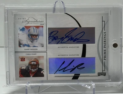 2004 PLAYOFF PRIME PAIRINGS Barry Sanders Marshall Faulk Perry Barlow Quad Auto - Image 1 of 2