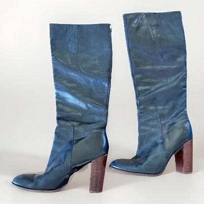 Botas hasta la rodilla Ivanka Trump de tacón alto negras con tacón bloque de madera 8M Foto 1 de 4