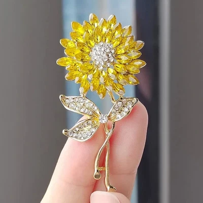 Sunflower Brooch Rhinestone Crystal Gold & Yellow Flower Pin Jewelry Summer Gift - Image 1 of 4