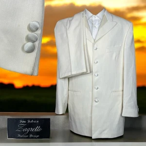 Traje Zagretto 2 Piezas Hombre 40R 33x33 Crema Texturizado Poliéster Pico Cinco Botones - Imagen 1 de 19