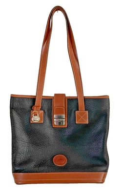 Винтажная сумка-тоут Dooney & Bourke темно-синяя и желтовато-коричневая шагреневая кожа серебристая сделано в США - Изображение 1 из 4