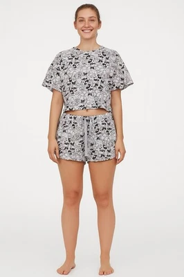 JUEGO DE PIJAMA Y SHORTS DAMAS DISNEY GRIS ROSA AZUL TALLA GRANDE PJ Foto 1 de 4