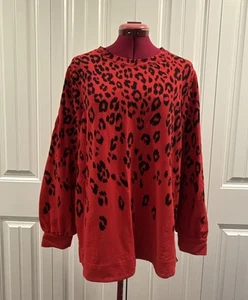 Chico's Zenergy rot Leopardenmuster Sweatshirt Tunika mit Taschen Gr. 3 - Bild 1 von 8