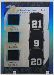 💥DUNCAN/PARTER/GINOBILI RELICS💥2022 LEAF IN THE GAME USED JERSEYS💥SP LE #/5🔥 - Bild 1 von 4