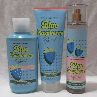 Bath & Body Works Wash Cream Fragrance Mist Set Lot of 3 BLUE RASPBERRY BURST - Image 1 of 3