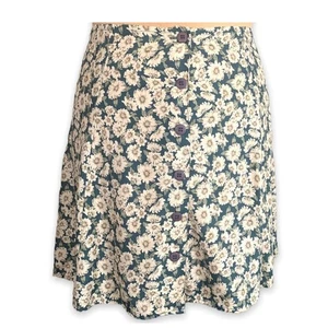 Minifalda vintage Express azul margarita floral botón frontal línea A cottagecore  - Imagen 1 de 9