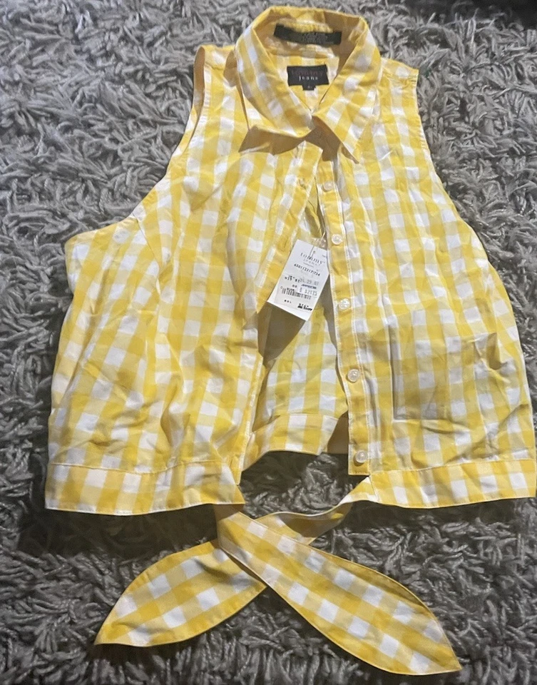 Tommy Jeans Girls Size Large 6 Button Up Sleeveless Top Yellow Plaid - Image 1 of 1