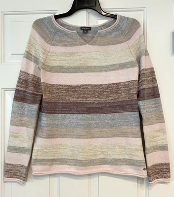 Suéter Eddie Bauer para mujer cuello redondo cuello con muescas rosa marrón rayas XS Foto 1 de 4