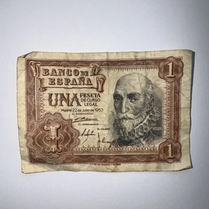 1953 UNA PESETA BANKNOTE RARE ANTIQUE SPAIN - Picture 1 of 8
