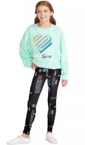 Justice Girls Sweatshirt And Leggings Mint/Black J Sport Logo 2 Piece Set - Picture 1 of 10