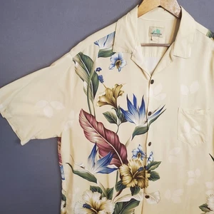 VTG Paradise Bay 2XL Men's Tropical Beige Hibiscus 100% Rayon Hawaiian Shirt - Picture 1 of 8