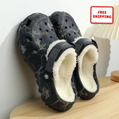 Zuecos forrados de piel cálidos para hombre pantuflas invierno acogedores interiores exteriores zapatos antideslizantes Foto 1 de 4