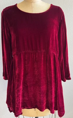 Top túnica corte suelto rosa rojo terciopelo rayón seda artística boho hecha en EE. UU. GUC Foto 1 de 4