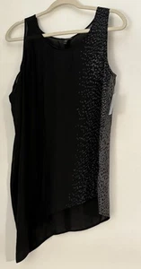 Eileen Fisher Silk Crepe Sleeveless Asymmetrical Tank Top Black & Print S/P NWOT - Picture 1 of 7