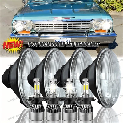Faros LED Halo DRL Hi-Lo para 58-75 Chevy Impala El Camino 4 piezas 5,75" 5 3/4 Foto 1 de 4
