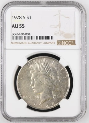 1828  S Peace Silver Dollar NGC AU55 8666430-004 - Image 1 of 2