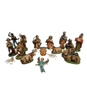 Vintage Christmas Nativity Manger Scene Made in Italy Large 17 Piece Plaster Set - Picture 1 of 11