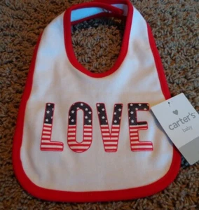 Carters patriotisches Lätzchen neu mit Etikett rot/weiß/blau LOVE mit Sternen und Streifen Einheitsgröße - Bild 1 von 2