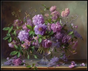 Purple Flowers in a Vase - Counted Cross Stitch Patterns - Color & BW Symbols - Picture 1 of 2