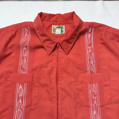 Haband Guayabera Mens 4X Cuban Wedding Shirt Cigar Pockets Full Zip Coral - Image 1 of 4