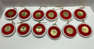 THE TWELVE DAYS OF CHRISTMAS Ceramic Ornament Set Made In Taiwan - Picture 1 of 2