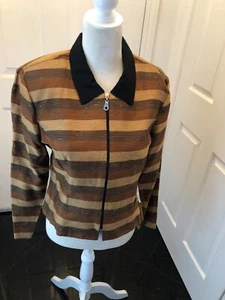VTG 1990s Nina Piccalino Earth Tones Zip Front Striped Jacket Sz 10 REDUCED! - Picture 1 of 7