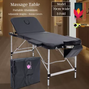 Aluminium Portable Massage Table 3 Fold Beauty Therapy Bed Waxing 70cm BLACK - Picture 1 of 12