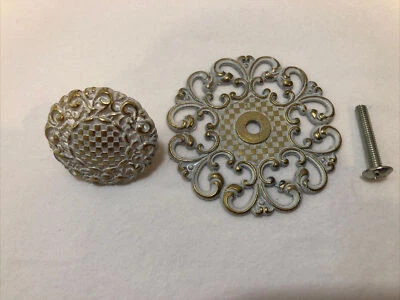 Allison Japan Vintage Ornate French Provincial White Gold Backplate and Knob - Image 1 of 2