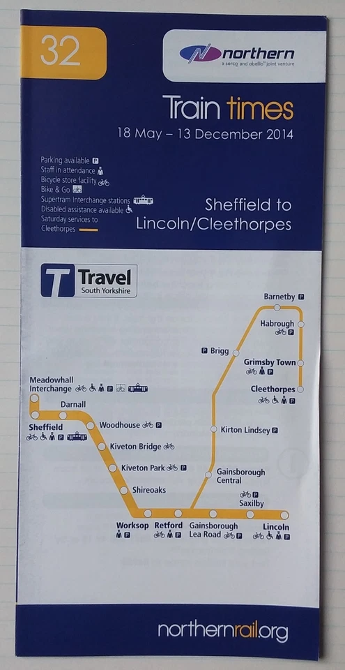 NORTHERN RAIL TIMETABLE 32 Sheffield-Lincoln & Cleethorpes May 2014 Railway UK - Image 1 of 1