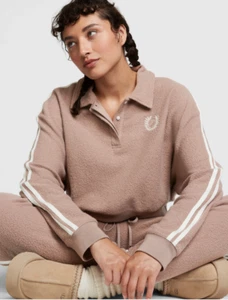 VICTORIA'S SECRET PINK Reverse Fleece Cropped Polo Sweatshirt Sz Large NWT - Picture 1 of 6